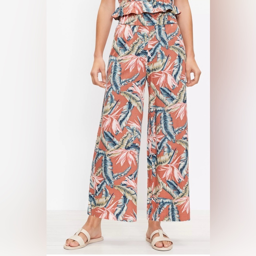 Loft - Birds of Paradise - Linen Blend Wide Leg Pants Small